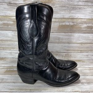 Vintage Lucchese Western Boots Leather Black Mens Size 12 D